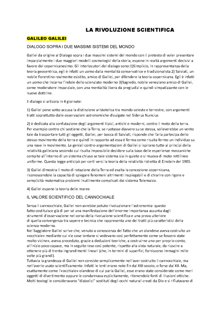 La rivoluzione scientifica: riassunto breve pdf