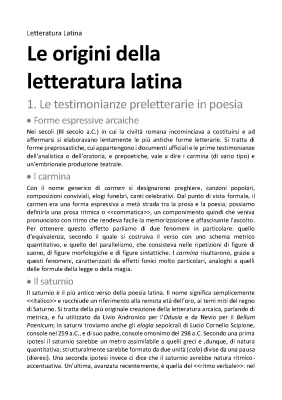 Le origini della letteratura latina riassunto e mappa concettuale - Letteratura latina autori e storia