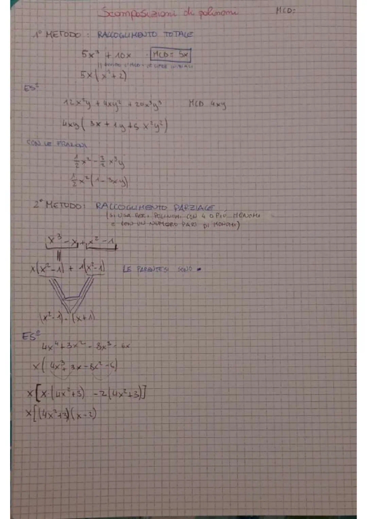 Scomposizione dei Polinomi - Esercizi, Esempi e Schemi PDF