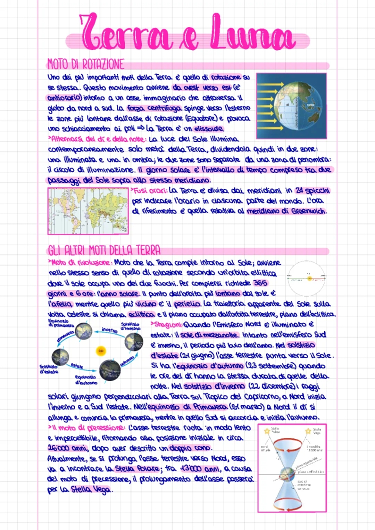 I Movimenti della Terra e della Luna: Schema e Riassunto per la Scuola Primaria