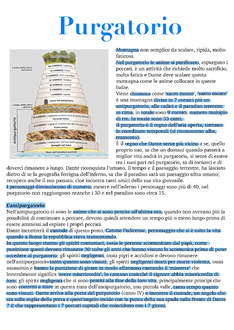 Il Purgatorio: Riassunto Semplice e Struttura PDF