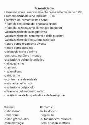 Romanticismo Italiano e Neoclassicismo: Características e Riassunto