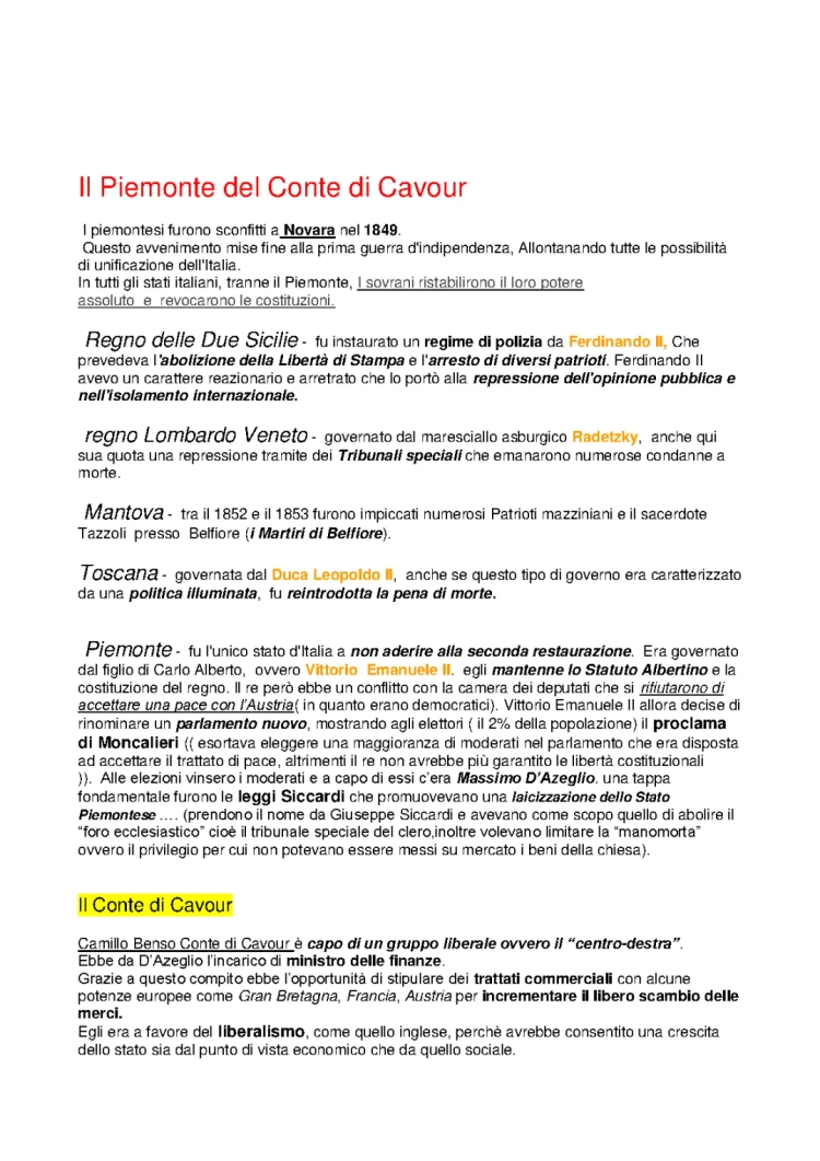 La Vita e le Curiosità di Camillo Benso Conte di Cavour e l'Unità d'Italia