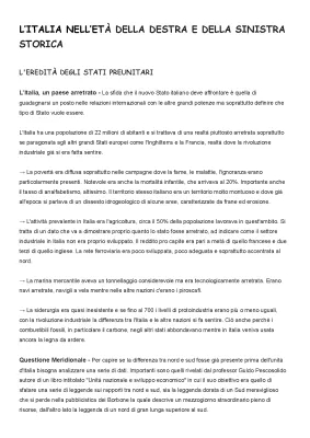 Storia Economica Italiana: Destra e Sinistra Storica, Ricchezza del Sud e Divario Nord-Sud