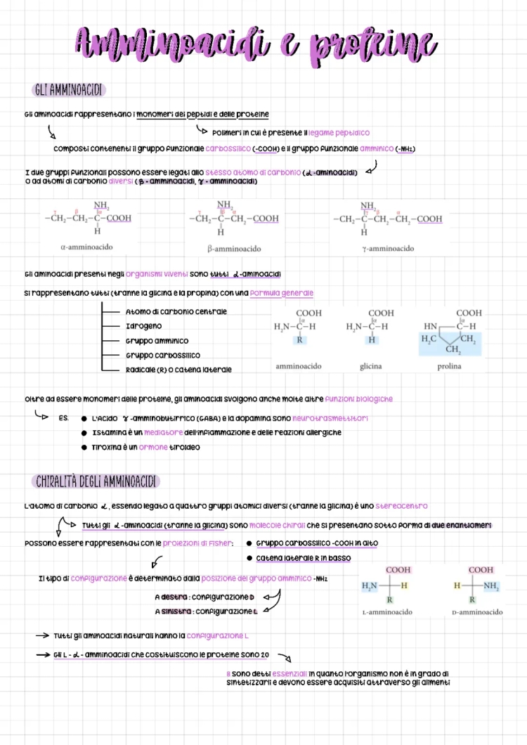 Amminoacidi e Proteine: Struttura, Classificazione e Differenza tra D e L