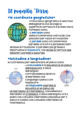 Il pianeta Terra: Esempi di Coordinate Geografiche, Moto di Rotazione e Rivoluzione