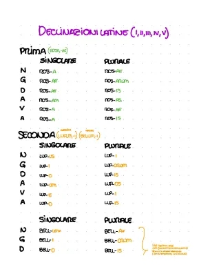 Schema Completo: Le 5 Declinazioni Latine (Prima, Seconda, Terza, Quarta)