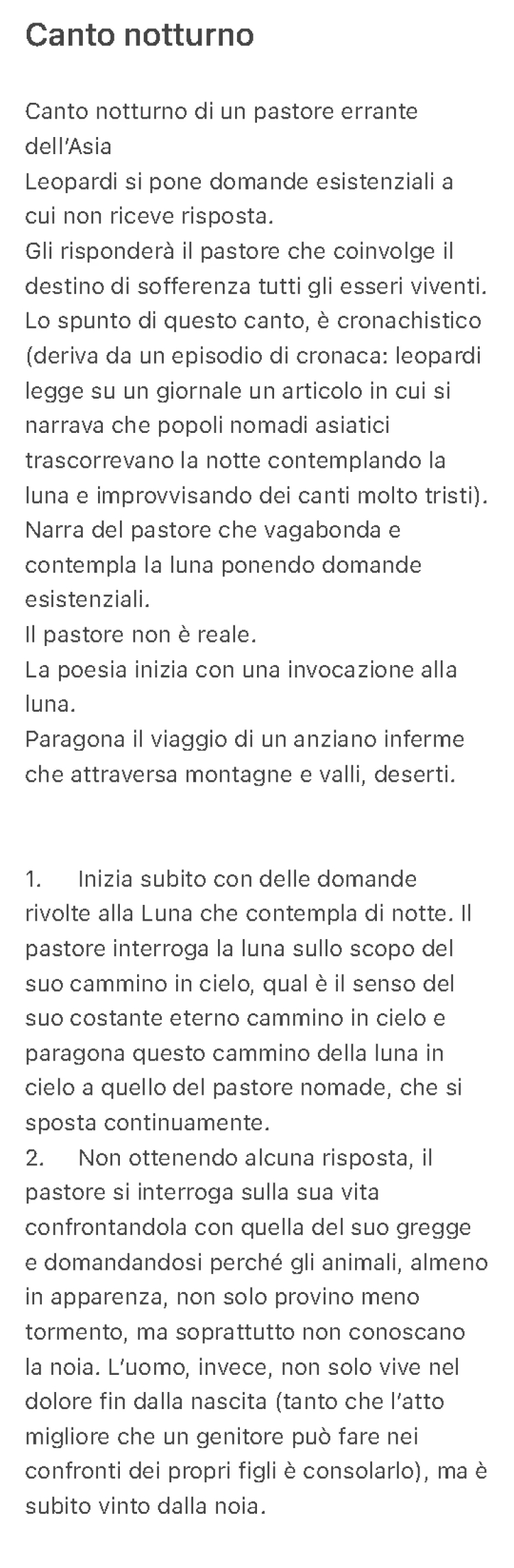 Canto notturno di un pastore errante dell'Asia: Parafrasi, Riassunto e Analisi