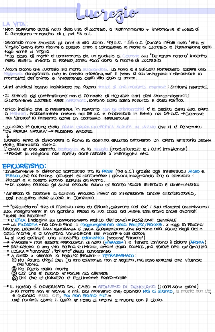 Lucrezio: Vita, Opere, Riassunti e Pensiero in PDF - Letteratura Latina