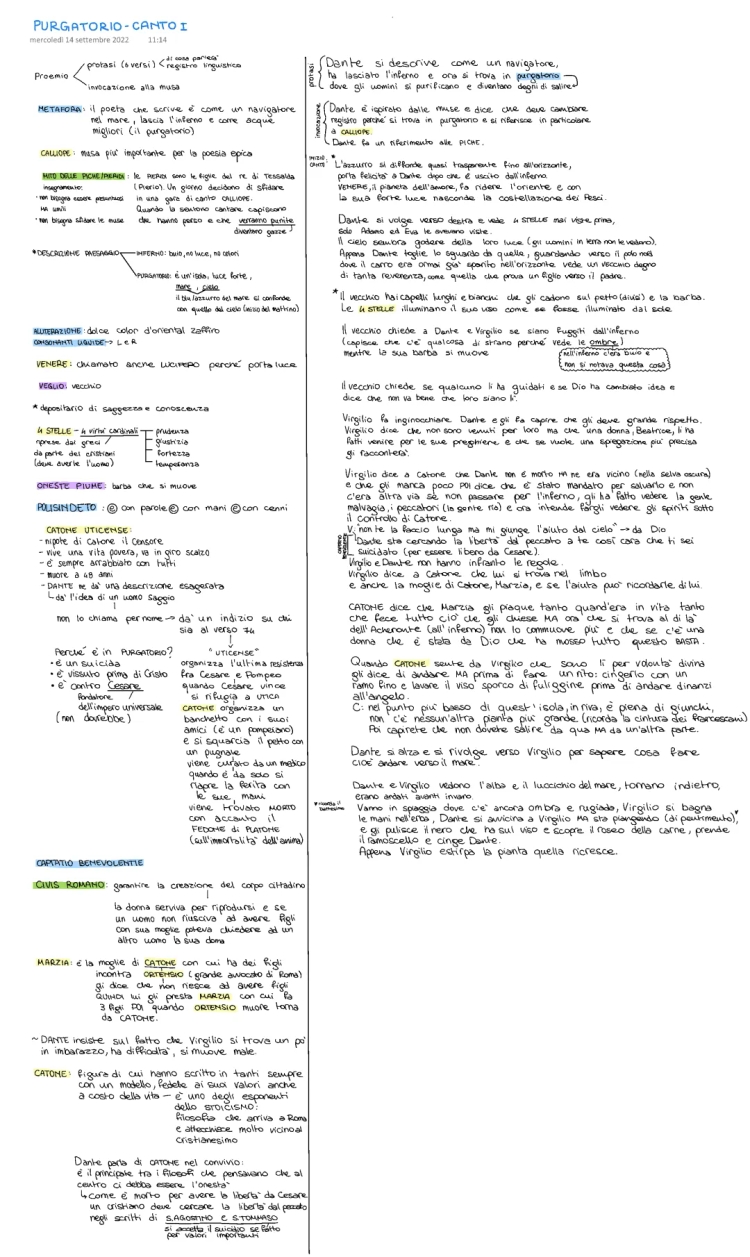 Purgatorio Canto 1: Parafrasi, Riassunto e Figure Retoriche (PDF)