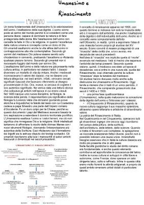 Umanesimo e Rinascimento: Riassunto Semplificato e Mappa Concettuale