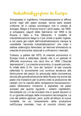 L'Industrializzazione in Europa nell'800: Prima e Seconda Rivoluzione Industriale