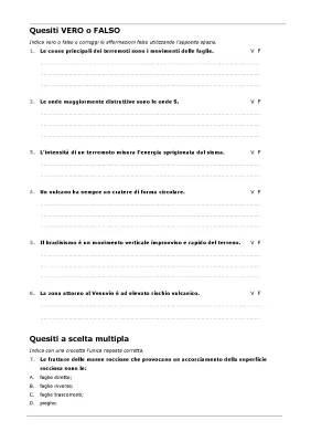 Verifica su Vulcani e Terremoti - PDF Scuola Media e Primaria