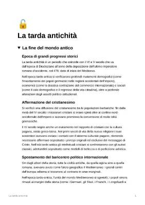 Riassunto sulla Tarda Antichità: Età Romana Tardo-Antica