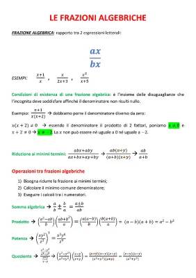 Frazioni algebriche spiegazione semplice: Equazioni e disequazioni fratte con esercizi e pdf