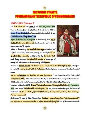 The Stuart dynasty, Puritanism and Republic of Commonwealth