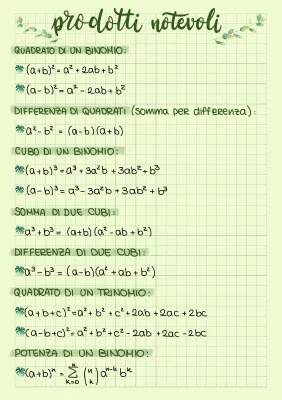 Prodotti Notevoli: Schemi, Formule e Esercizi su Cubo di Binomio, Quadrato di Trinomio e Somma per Differenza