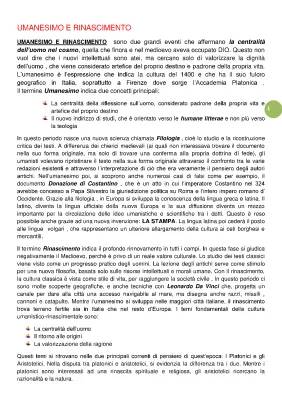 Umanesimo e Rinascimento Riassunto PDF, Accademia Platonica, Galileo Galilei Vita e Scoperte