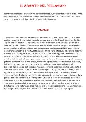 Il sabato del villaggio: Analisi, Parafrasi e Figure Retoriche