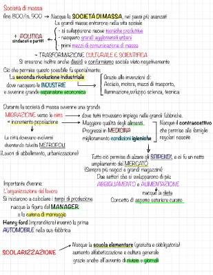 Società di Massa: Riassunto Semplice e Schema Completo