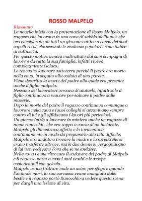 Riassunto Rosso Malpelo in 10, 15 e 20 righe: Tesina e Esercizi