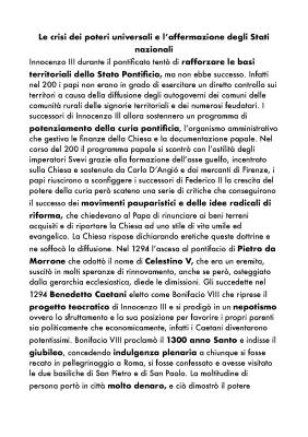 La crisi dei poteri universali e la nascita degli stati nazionali: mappa concettuale e riassunto PDF