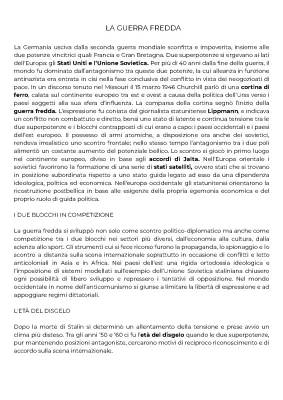 La Guerra Fredda: Riassunto e Storia Completa in PDF