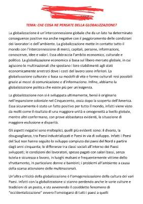 Tema Sulla Globalizzazione: Pro e Contro, Vantaggi e Svantaggi, Riassunto PDF