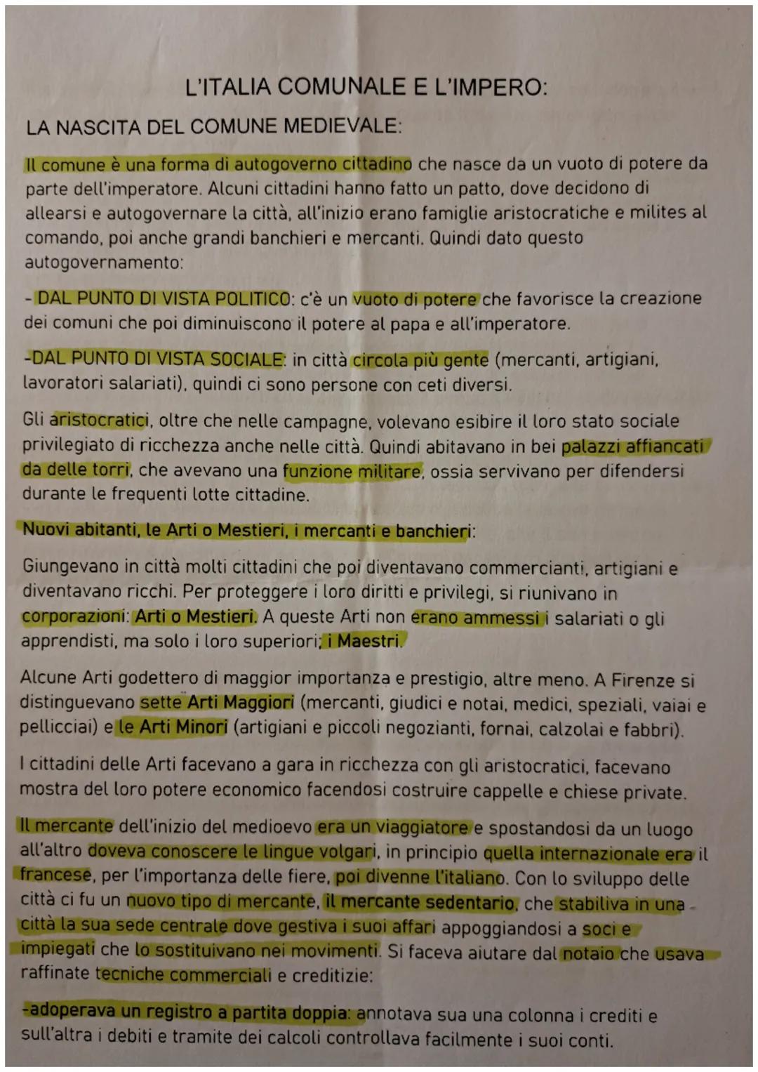 # L'ITALIA COMUNALE E L'IMPERO:

LA NASCITA DEL COMUNE MEDIEVALE:

Il comune è una forma di autogoverno cittadino che nasce da un vuoto di p