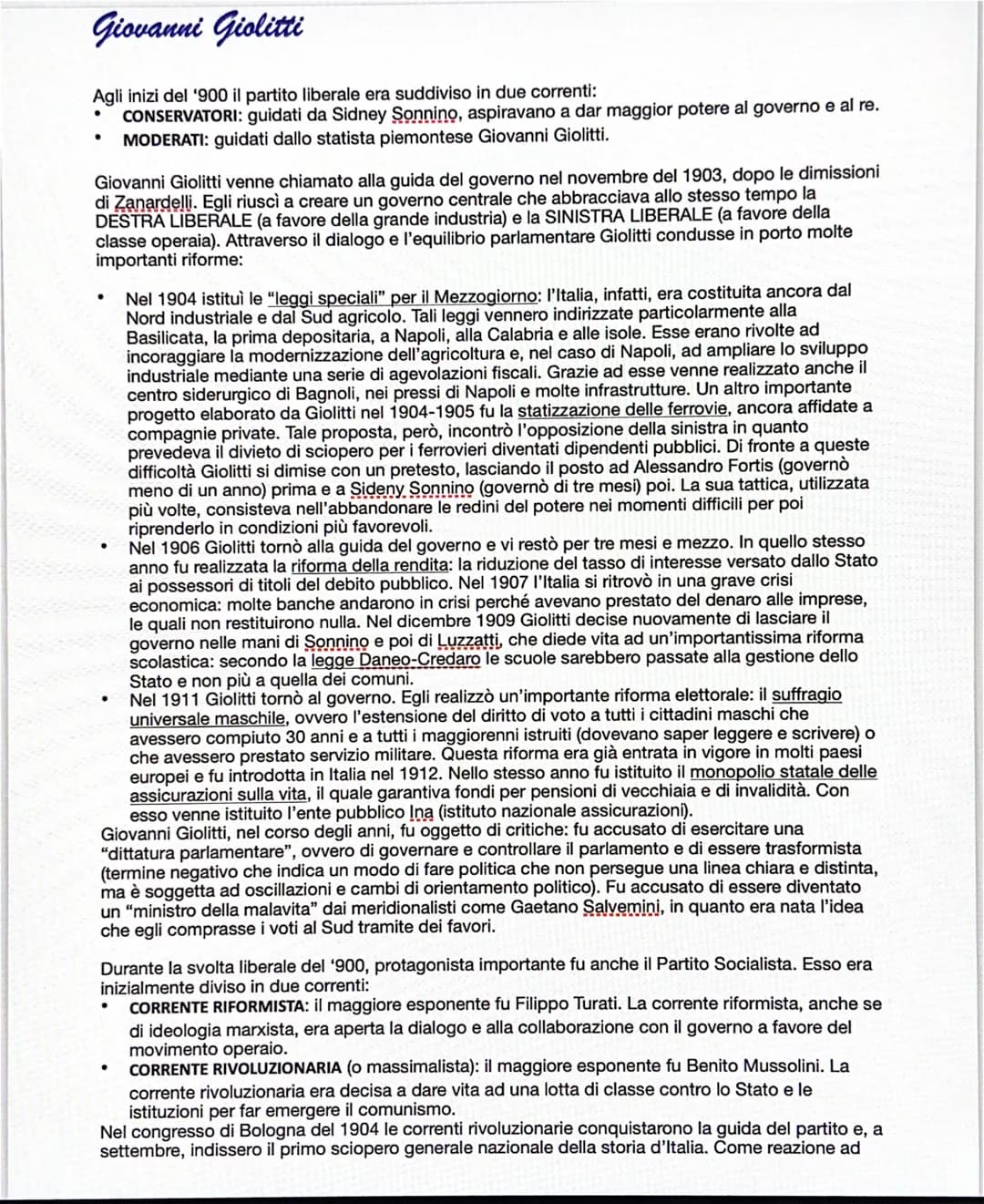 Giovanni Giolitti
Agli inizi del '900 il partito liberale era suddiviso in due correnti:
CONSERVATORI: guidati da Sidney Sonnino, aspiravano