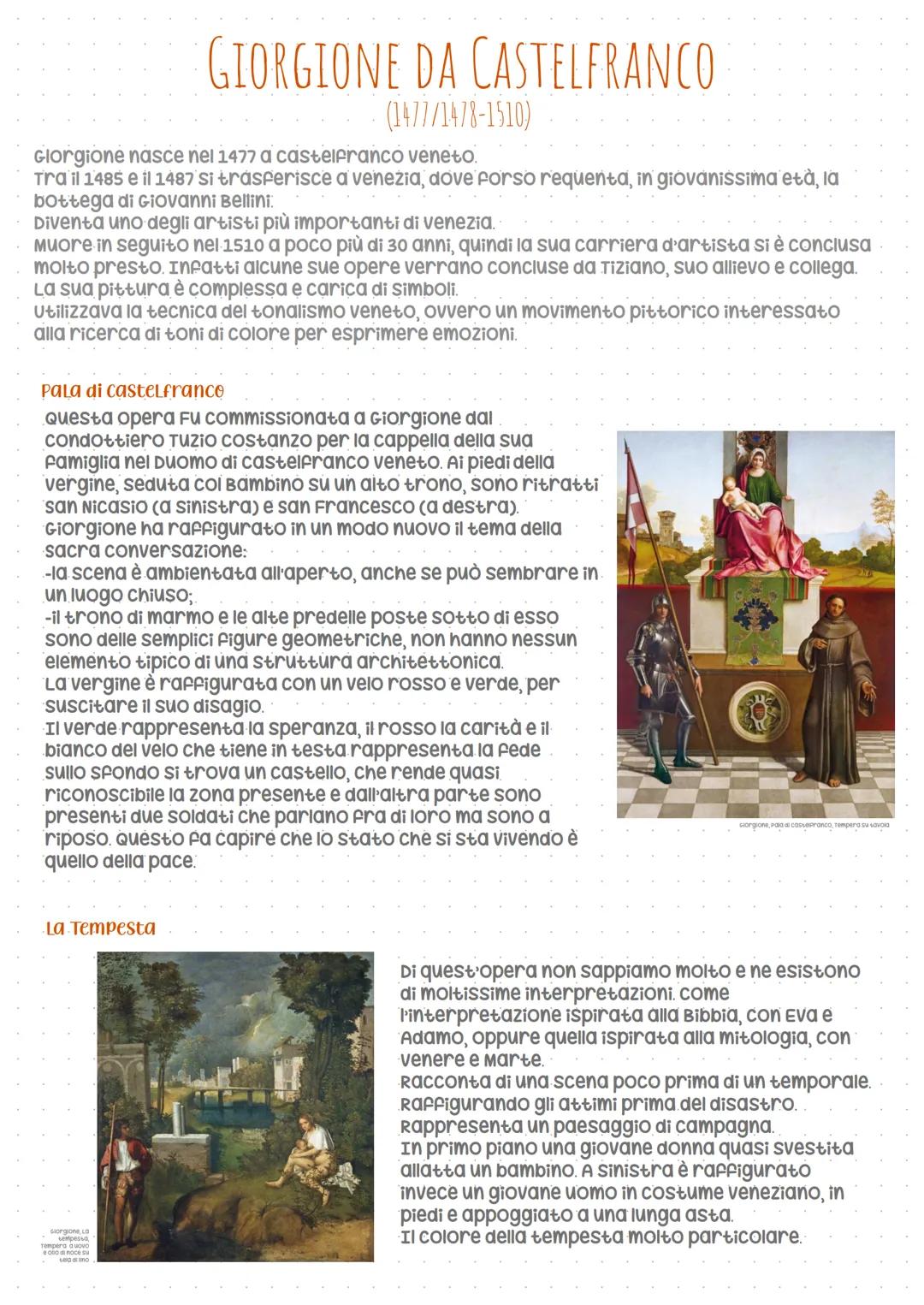 # GIORGIONE DA CASTELFRANCO
(1477/1478-1510)

Giorgione nasce nel 1477 a castelfranco veneto.
Tra il 1485 e il 1487 si trasferisce a venezia