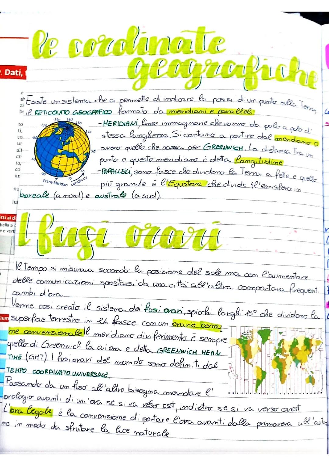 le cordinate geografiche e i fusi orari