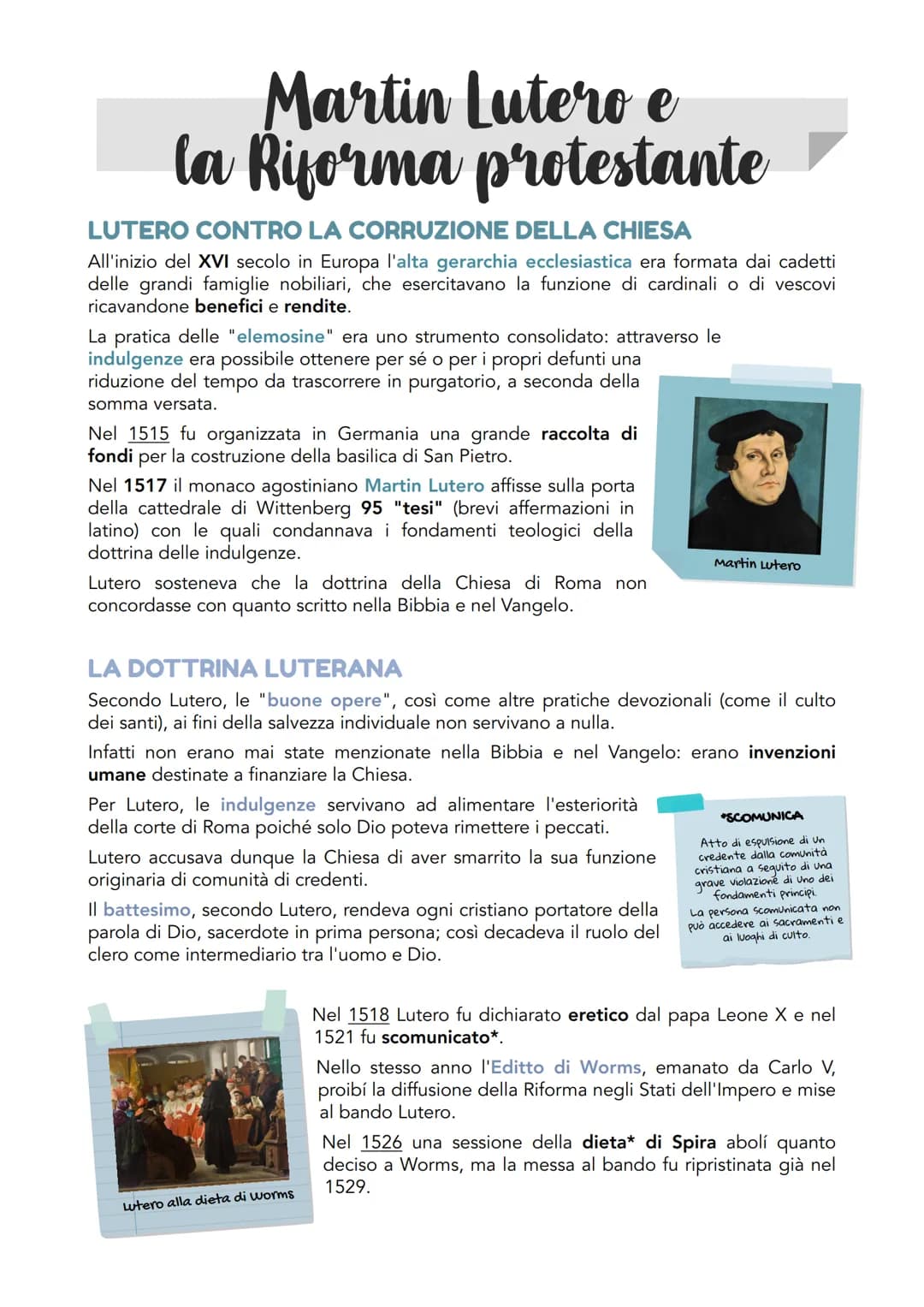 Martin Lutero e
la Riforma protestante
LUTERO CONTRO LA CORRUZIONE DELLA CHIESA
All'inizio del XVI secolo in Europa l'alta gerarchia ecclesi