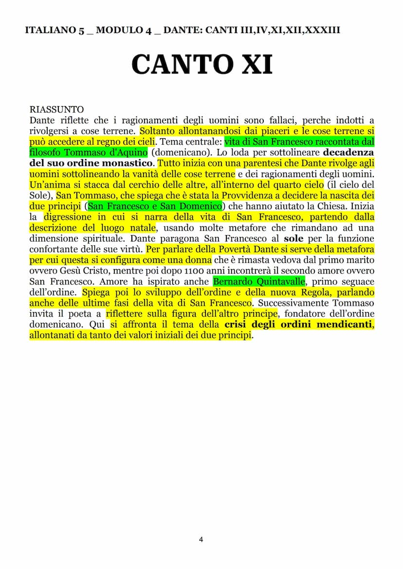 ITALIANO 5 MODULO 4 DANTE: CANTI III,IV,XI,XII,XXXIII
CANTO III
RIASSUNTO
Dopo la spiegazione data da Beatrice sulle macchie lunari, Dante c