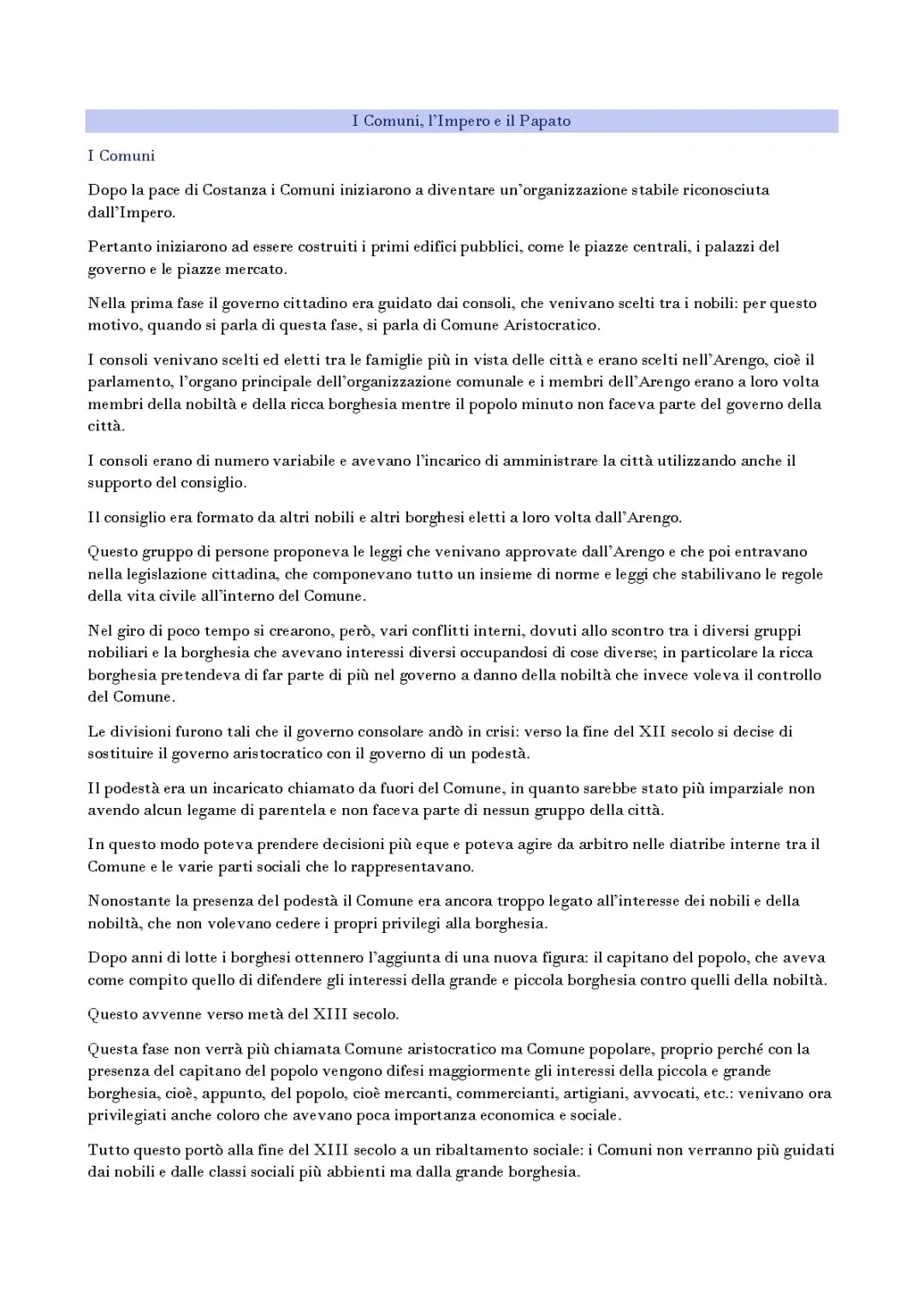 La Nascita dei Comuni: Riassunto Breve e Schema per Scuola Media