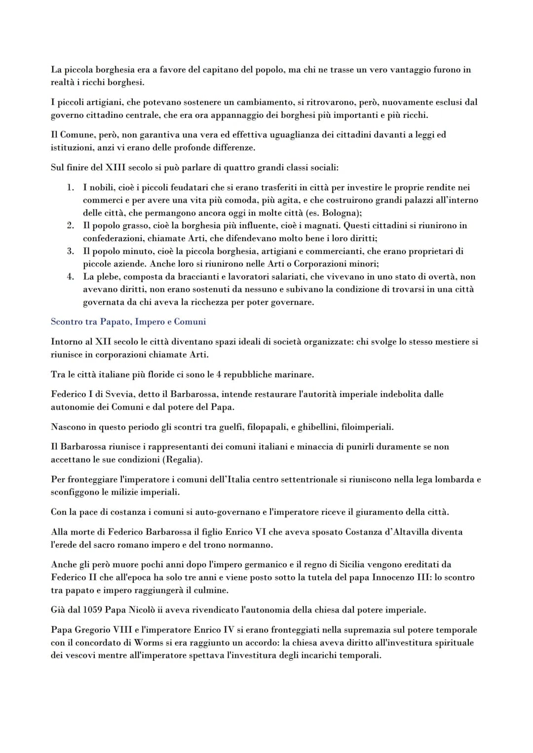 I Comuni
I Comuni, l'Impero e il Papato
Dopo la pace di Costanza i Comuni iniziarono a diventare un'organizzazione stabile riconosciuta
dall