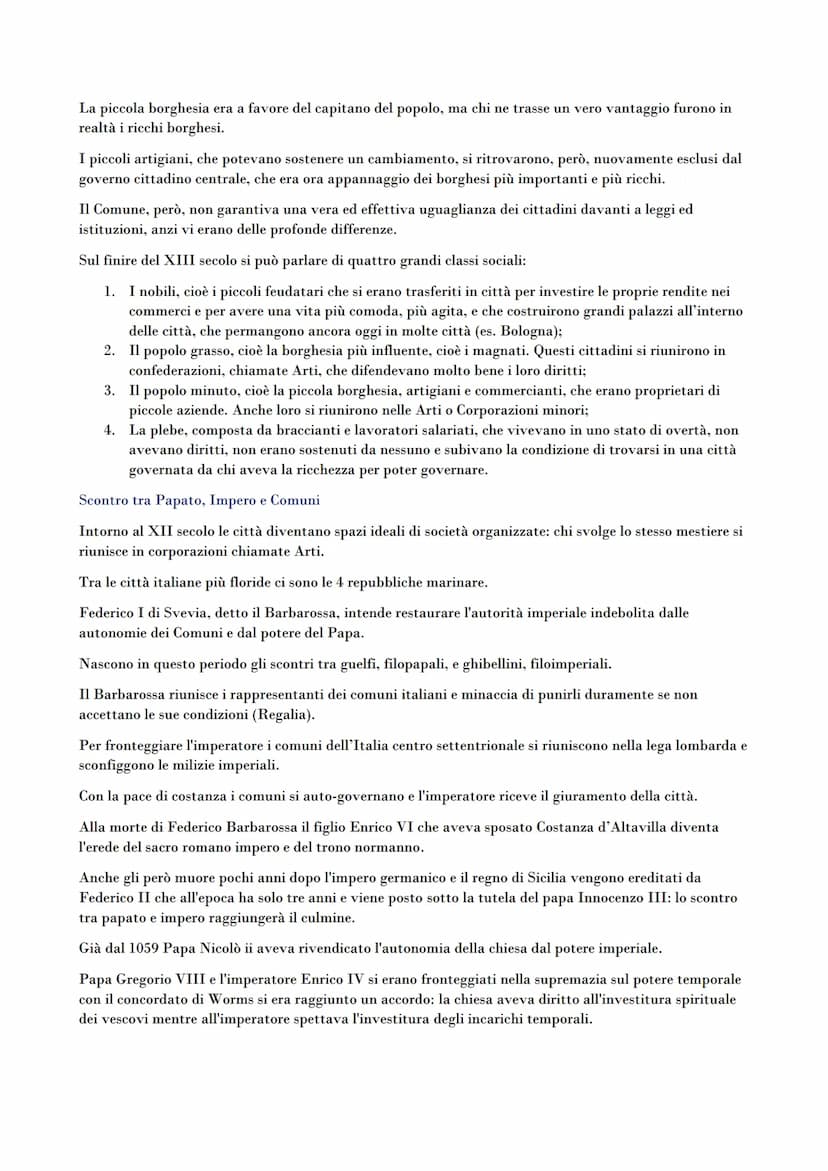 I Comuni
I Comuni, l'Impero e il Papato
Dopo la pace di Costanza i Comuni iniziarono a diventare un'organizzazione stabile riconosciuta
dall