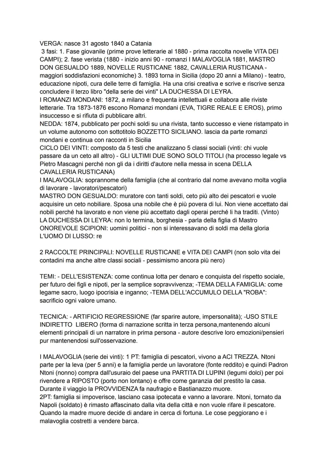 VERGA: nasce 31 agosto 1840 a Catania
3 fasi: 1. Fase giovanile (prime prove letterarie al 1880 - prima raccolta novelle VITA DEI
CAMPI); 2.