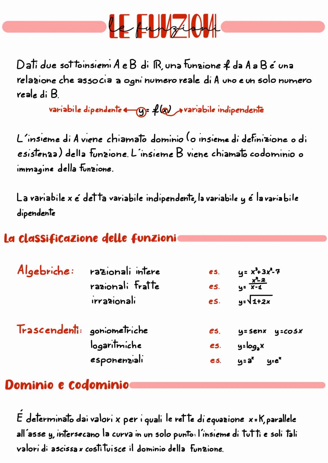 LE FUNZON
Dati due sottoinsiemi A e B di R, una Funzione of da A a Bé una
relazione che associa a ogni numero reale di A uno eun solo numero