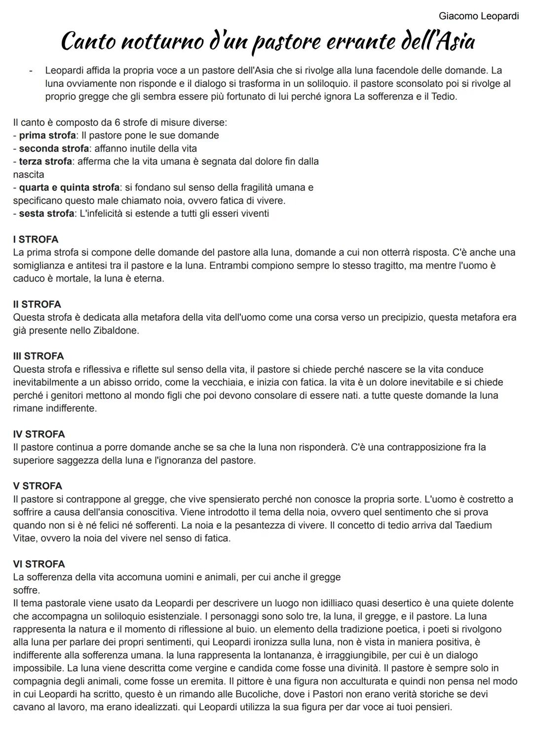 Analisi di 'Canto notturno di un pastore errante dell'Asia' di Leopardi