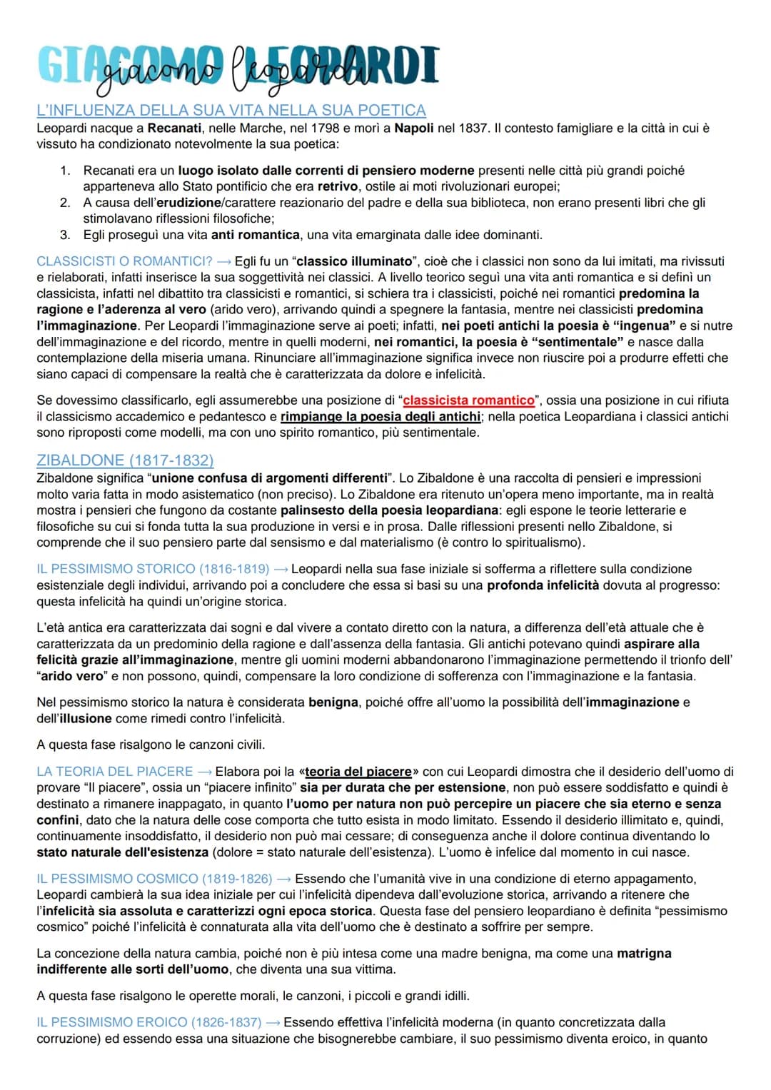 GIAMO LEOPARDI
L'INFLUENZA DELLA SUA VITA NELLA SUA POETICA
Leopardi nacque a Recanati, nelle Marche, nel 1798 e morì a Napoli nel 1837. Il 