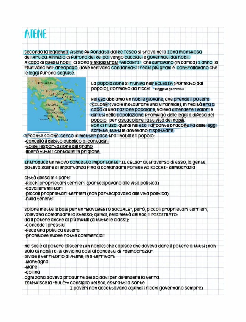 ATENE
secondo la leggenda, Atene fu fondata dal Re Teseo si trova nella zona montuosa
dell'artica. All'inizio ci furono dei Re, poi vengo ca
