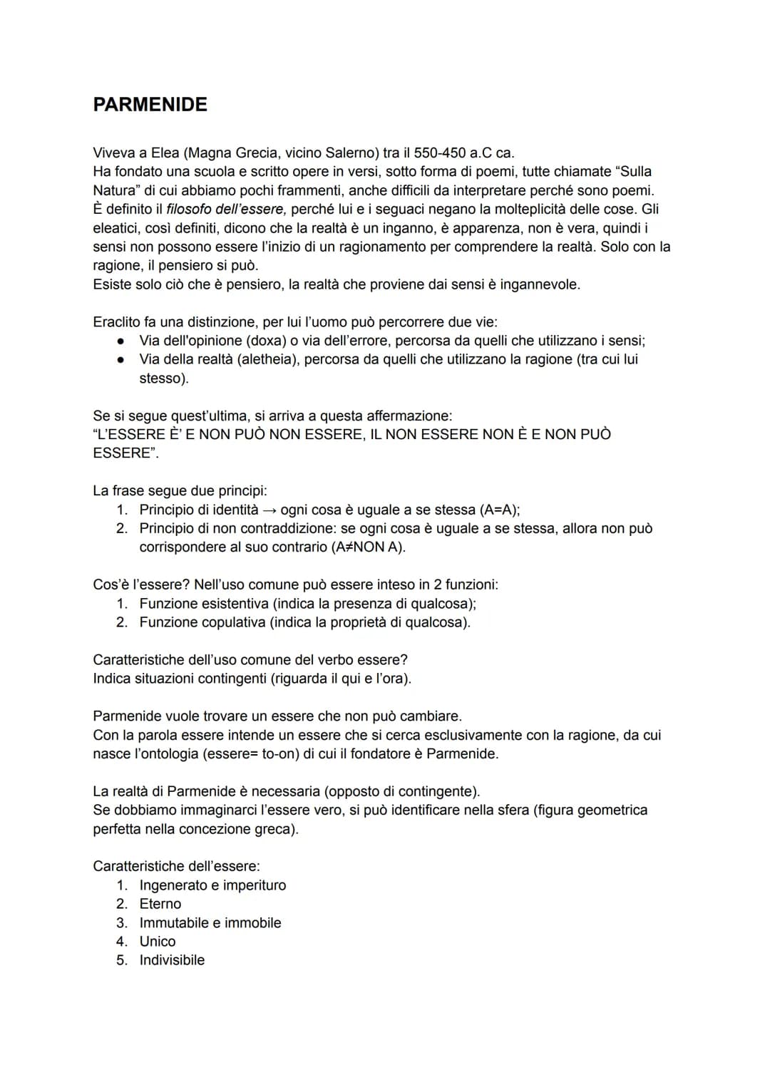 
<p>Parmenide è stato un importante filosofo dell'essere, vissuto ad Elea, vicino a Salerno, tra il 550 e il 450 a.C. Ha fondato una scuola 