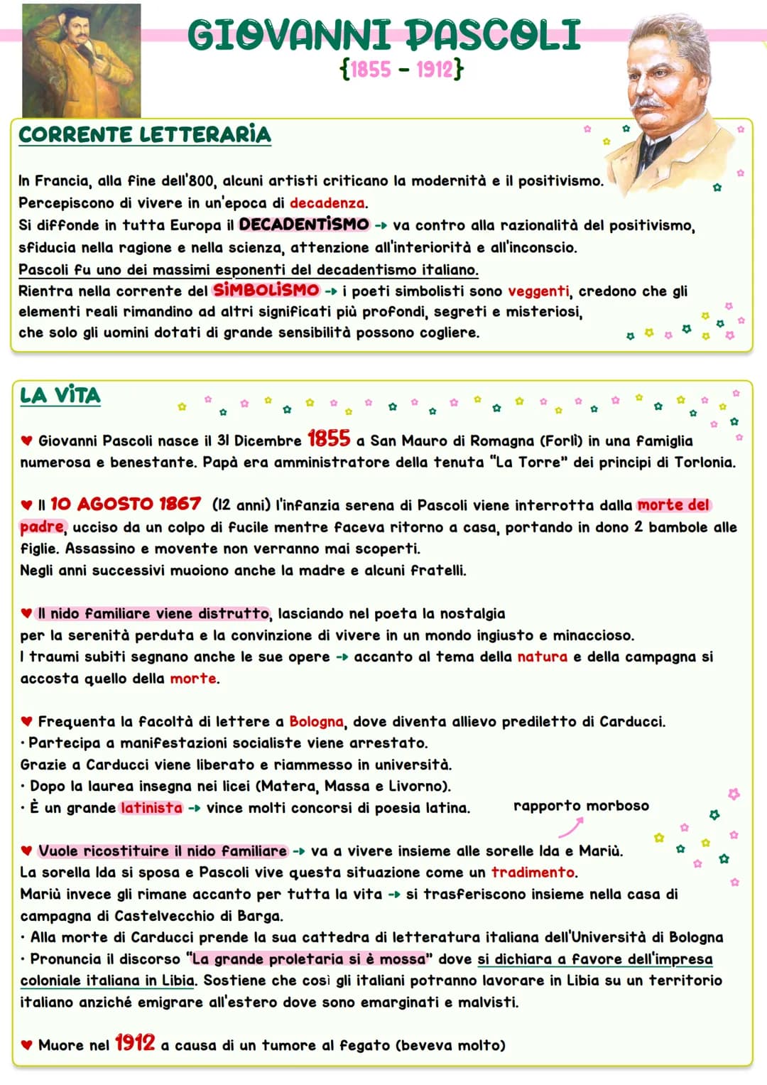 GIOVANNI PASCOLI
(1855- 1912}
CORRENTE LETTERARIA
In Francia, alla fine dell'800, alcuni artisti criticano la modernità e il positivismo.
Pe