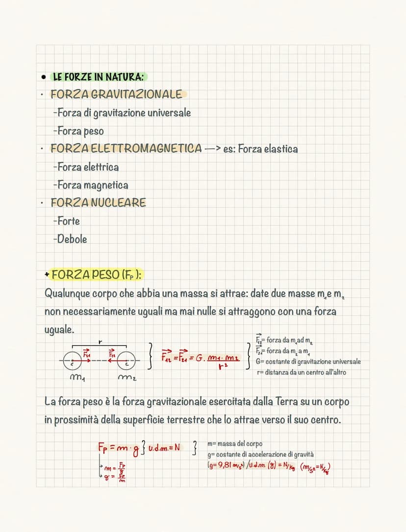 Le forze
• LE FORZE:
La FORZA è una grandezza fisica VETTORIALE che si indica con F.
Si misura con il DINAMOMETRO, uno strumento costituito 
