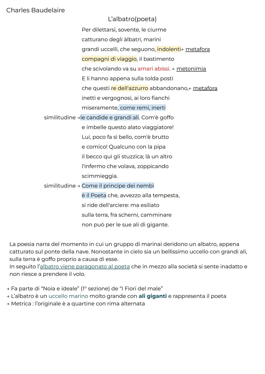Charles Baudelaire
L'albatro(poeta)
Per dilettarsi, sovente, le ciurme
catturano degli àlbatri, marini
grandi uccelli, che seguono, indolent
