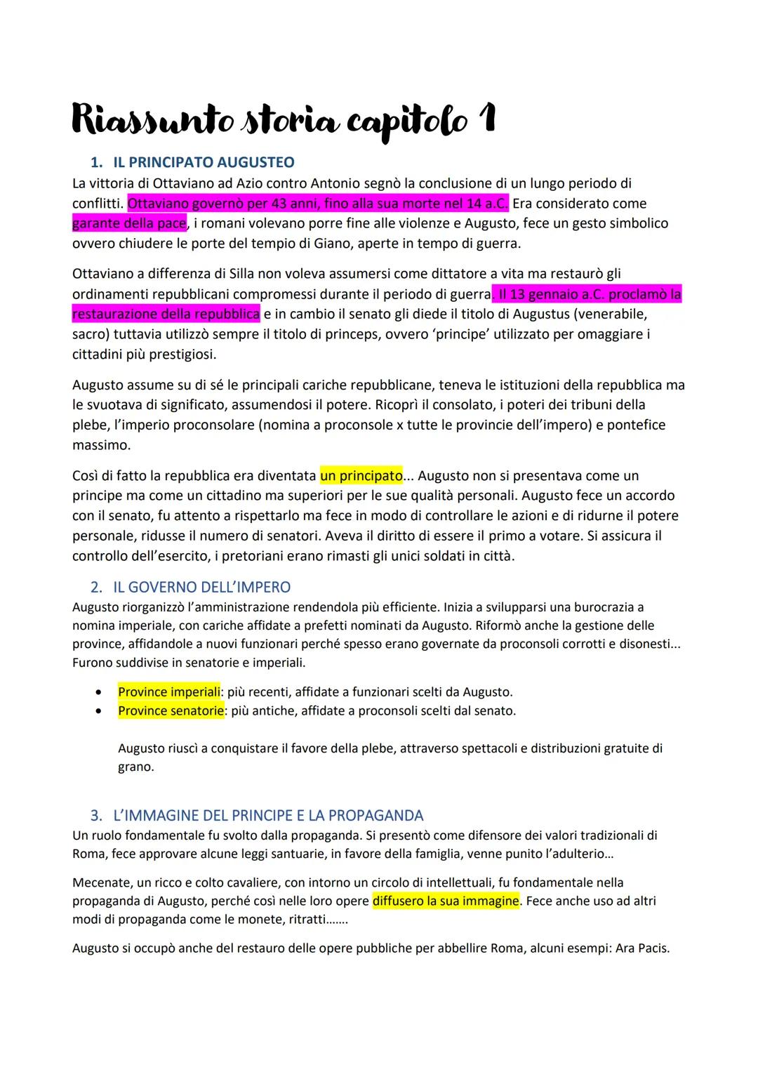 # Riassunto storia capitolo 1

1. IL PRINCIPATO AUGUSTEO

La vittoria di Ottaviano ad Azio contro Antonio segnò la conclusione di un lungo p