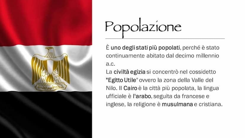 EGITTO Territorio
È formato da un grande tavolato desertico del Nord
Africa ed è attraversato dal fiume Nilo, che a nord del
Cairo si divide