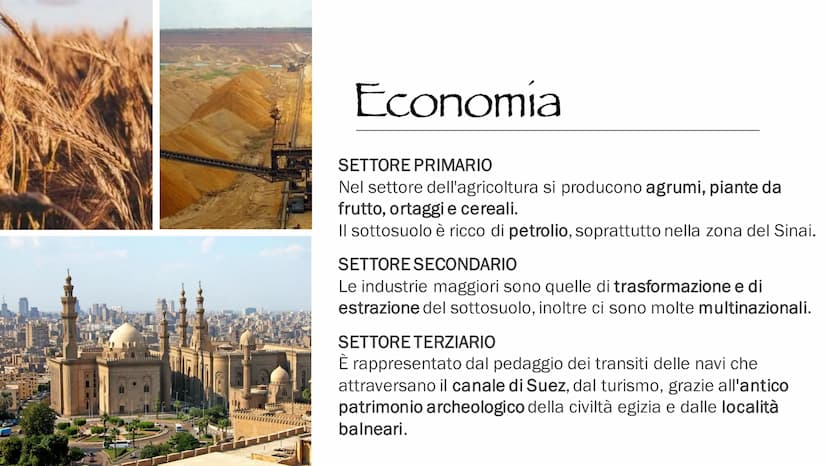 EGITTO Territorio
È formato da un grande tavolato desertico del Nord
Africa ed è attraversato dal fiume Nilo, che a nord del
Cairo si divide