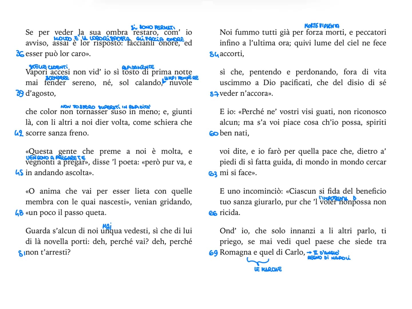V canto
Il canto si apre con il motivo della meraviglia delle anime che vedono l'ombra fatta dal corpo di
Dante. Le anime pronunciano quasi 